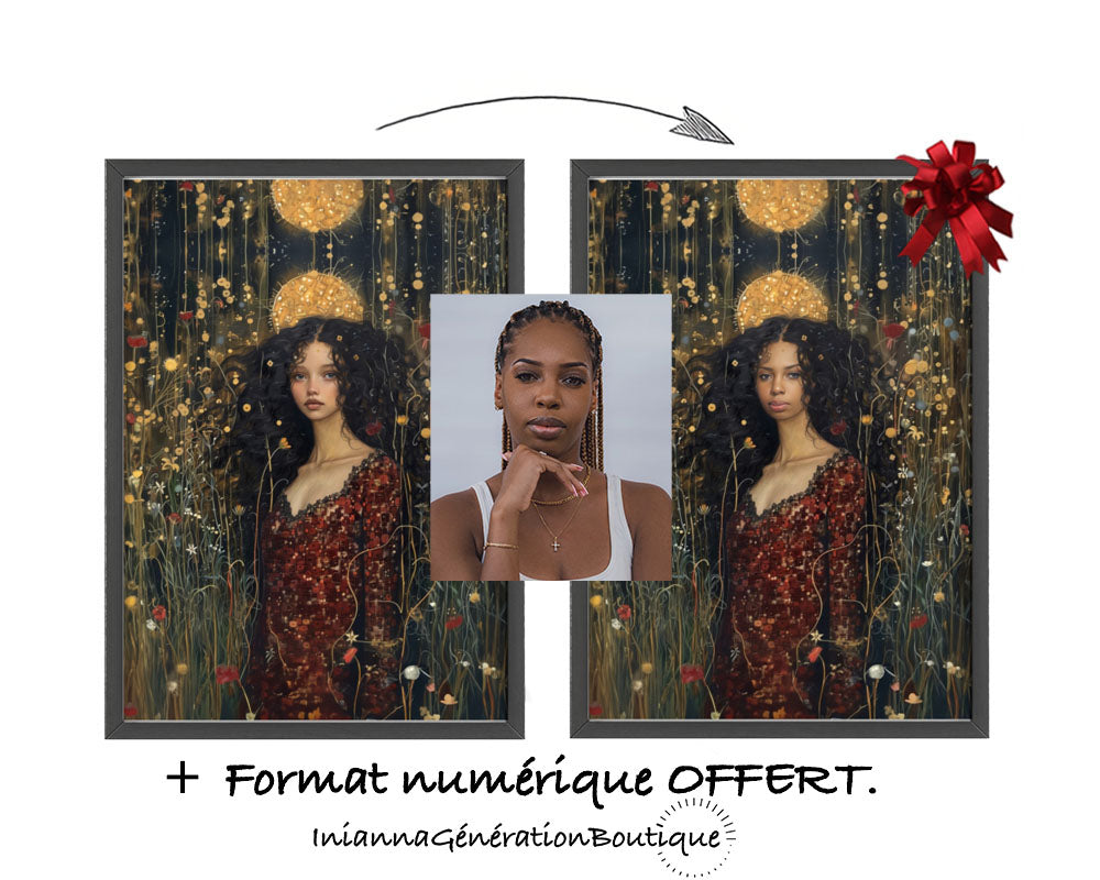 Portrait personnalisable - Tina Klimt Style (pour femme noire)